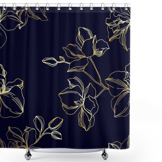 Personality  Vector Orchid Floral Botanical Flowers. Black And Gold Engraved Ink Art. Seamless Background Pattern. Shower Curtains