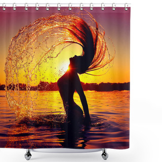 Personality  Girl Splashing Water With Her Hair Shower Curtains