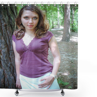 Personality  Young Simple European Girl Student, Lifestyle Teeagers. Portrait Girl From Small Town, Old School Style Shower Curtains