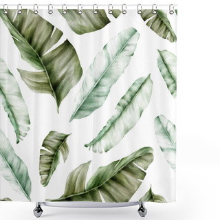 Personality  Elegant Hand Drawn Luxury Banana Leaf Seamless Pattern Shower Curtains
