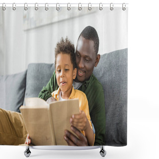 Personality  Father And Son Reading Book Together Shower Curtains