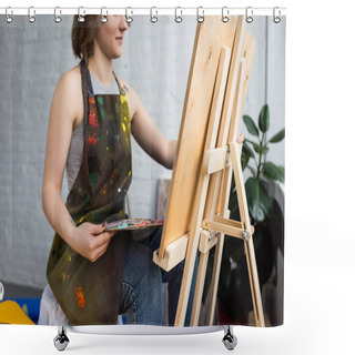 Personality  Young Artistic Girl Painting On Canvas In Light Studio Shower Curtains