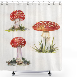 Personality  Hand Drawn Illustration Of Watercolor Amanitas Shower Curtains
