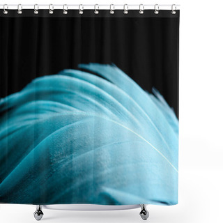 Personality  Close Up Of Colorful And Soft Blue Textured Feather Isolated On Black Shower Curtains