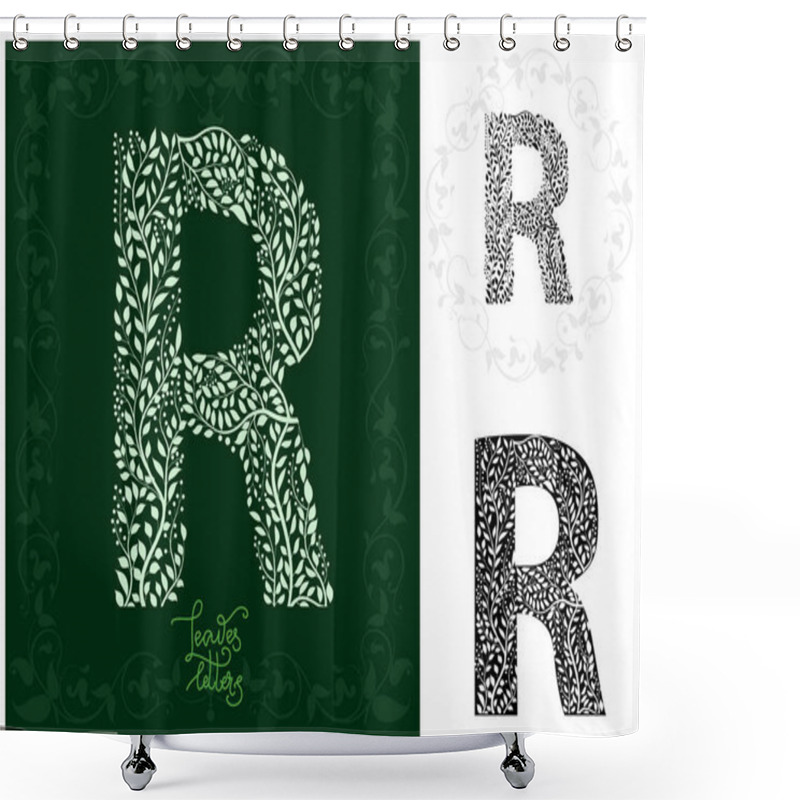 Personality  Letter R Made With Decorative Leaves. Can Be Use As Initial Letter, Monogram, Logotype. Shower Curtains