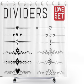 Personality  Big Love Style Set Of Text Dividers Isolated On White Background. Decorative Romantic Elements For Write Create Love Romance And Quotes. Simple Web Or Book Page Border Collection Shower Curtains