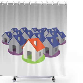 Personality  3d Model House Symbol Set Shower Curtains