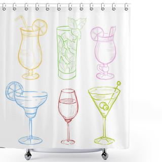 Personality  Drinks Doodle Set. Handdrawn Vector Illustration Shower Curtains