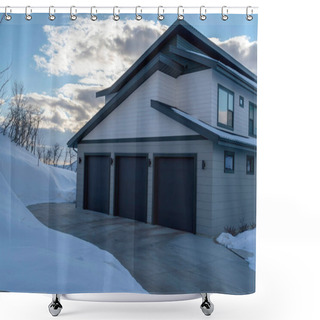 Personality  Garage Entrance Of A Home On The Scenic Snowy Terrain Of Wasatch Mountains Shower Curtains