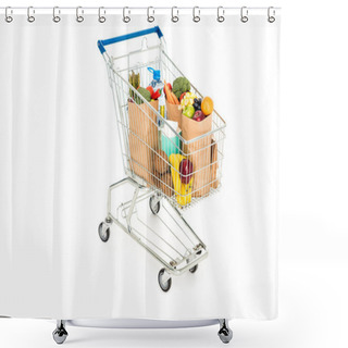Personality  Grocery Bags In Shopping Trolley Isolated On White Shower Curtains