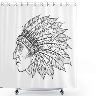 Personality  Native American Indian Chief Head Profile. Vector Vintage Illustration. Hand Drawn Style. Bohemian Element. Tattoo Shower Curtains