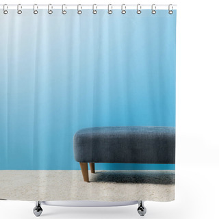 Personality  Pouf Standing On Carpet In Front Of Blue Wall Shower Curtains