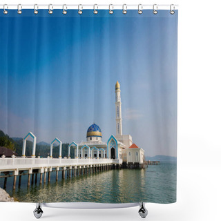 Personality  Beautiful Architecture Of Floating Mosque On Pangkor Island In Malaysia. Beautiful Sacral Building In South East Asia. Shower Curtains