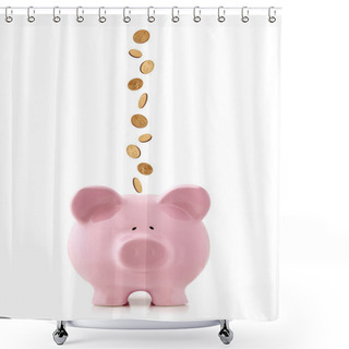 Personality  Piggy Bank With Falling Coins Shower Curtains