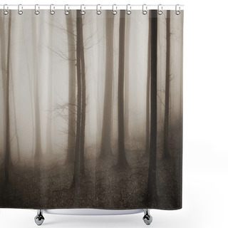 Personality  Mysterious Forest With Fog In Sepia Shower Curtains