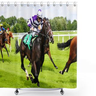 Personality  Munich, Germany - Oct 07, 2019: Horse Racing At The Racecourse In Munich-Riem, Germany, Europe Shower Curtains