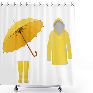 Personality  Raincoat, Boots, Umbrella Shower Curtains