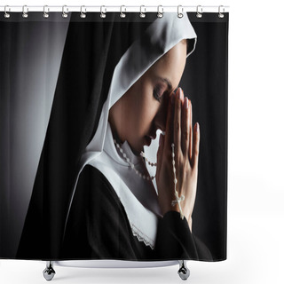 Personality  Beautiful Young Nun Praying With Cross On Grey Shower Curtains