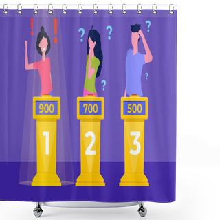 Personality  Quiz Show Concept Flat Style.  Tv Competition. Vector Illustrati Shower Curtains