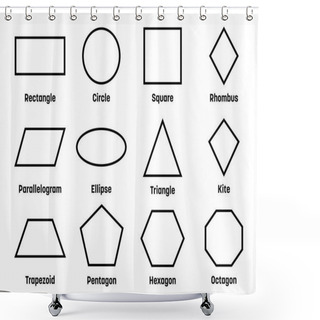 Personality  Geometric Shapes With Labels. Set Of 12 Basic Shapes. Simple Flat Vector Illustration Shower Curtains