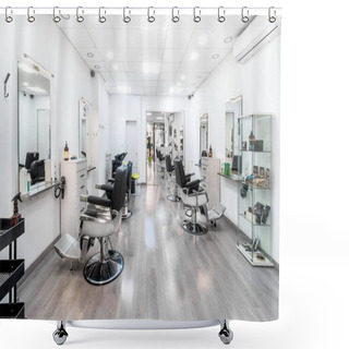 Personality  Modern Bright Hair And Beauty Salon. Barber Salon Interior Business With Black And White Luxury Decor. Shower Curtains