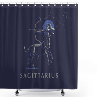 Personality  Sign Of The Zodiac Sagittarius. The Constellation Of Sagittarius. Vector Illustration. Shower Curtains