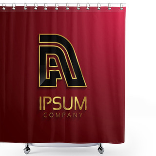 Personality  Beautiful Vector Graphic Black Alphabet With Gold Rim Letter A Symbol Shower Curtains