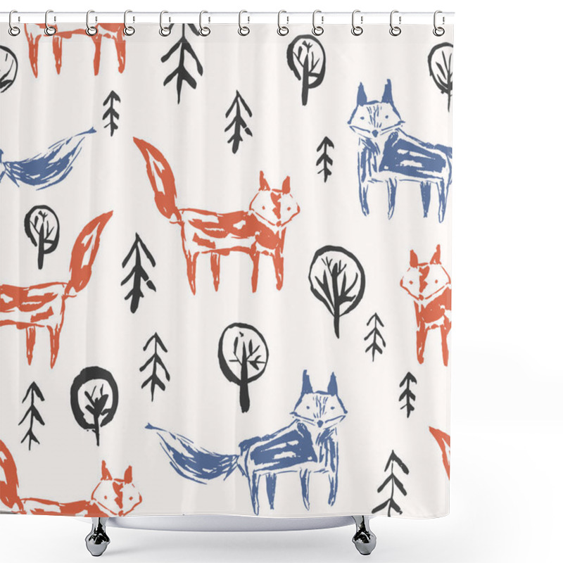 Personality  Childish Pattern With Orange Foxes In Forest Shower Curtains