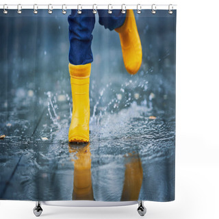 Personality  Happy Child Boy Playing Outside In Autumn Shower Curtains