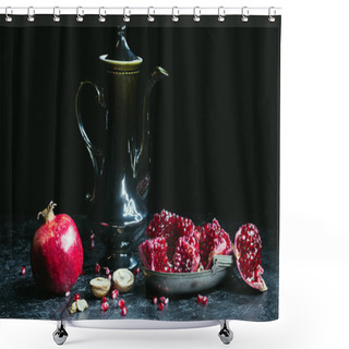 Personality  Black Teapot And Pomegranates   Shower Curtains