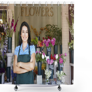 Personality  Woman Standing Outside Florist Shower Curtains
