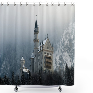 Personality  The Castle Of Neuschwanstein In Winter Shower Curtains