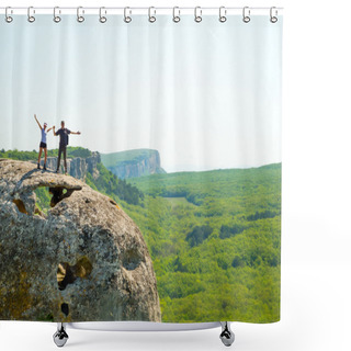 Personality  Couple Of Young Hikers Shower Curtains