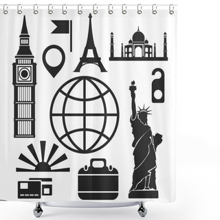 Personality  Travel Web And Mobile Icons. Vector. Shower Curtains