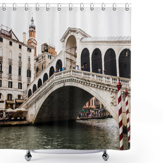 Personality  VENICE, ITALY - SEPTEMBER 24, 2019: Ancient Rialto Bridge And Grand Canal In Venice, Italy  Shower Curtains