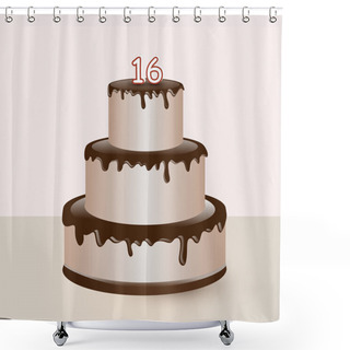 Personality  Sweet Sixteen Birthday Cake. Vector Illustration. Shower Curtains