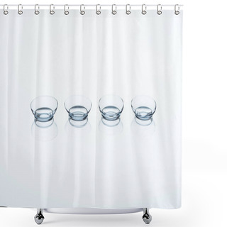 Personality  Close Up View Of Contact Lenses Arranged On White Backdrop Shower Curtains