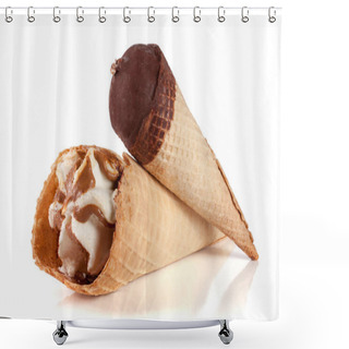 Personality  Two Cones Of Ice Creams With Chocolate Isolated White Background Shower Curtains