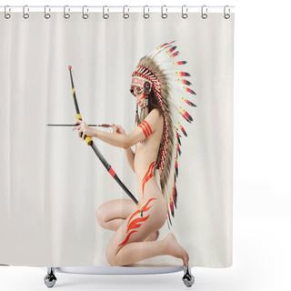 Personality  Naked Woman In Native American Costume With Feathers Shower Curtains