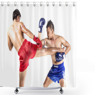 Personality  Two Thai Boxers Exercising Traditional Martial Art Shower Curtains