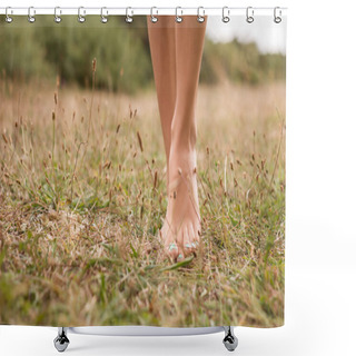 Personality  Young Female Legs Walking On The Grass Shower Curtains