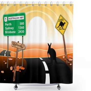 Personality  Kangaroo Standing On Road In The Australian Outback Shower Curtains