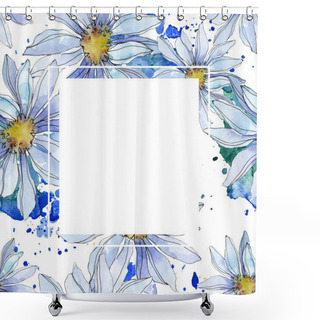 Personality  Daisies With Green Leaves Watercolor Illustration Set, Frame Border Ornament With Copy Space Shower Curtains