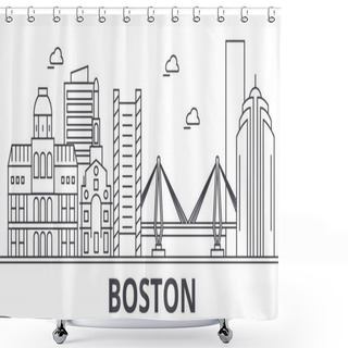 Personality  Boston Architecture Line Skyline Illustration. Linear Vector Cityscape With Famous Landmarks, City Sights, Design Icons. Landscape Wtih Editable Strokes Shower Curtains