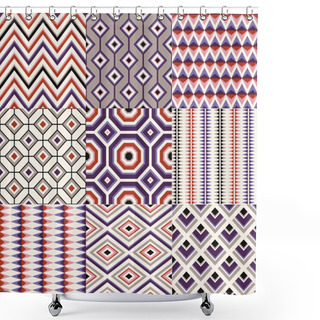 Personality  Set Of Seamless Retro Geometric Pattern Shower Curtains