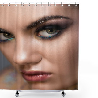 Personality  Close Up Of Beautiful Model With Makeup For Fashion Shoot Shower Curtains