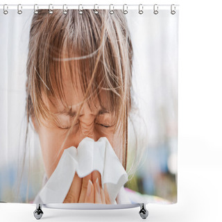 Personality  Blonde Female Blowing Her Nose Shower Curtains