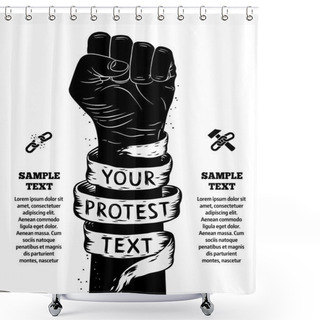 Personality  Raised Fist Held In Protest. Vector Illustration Shower Curtains