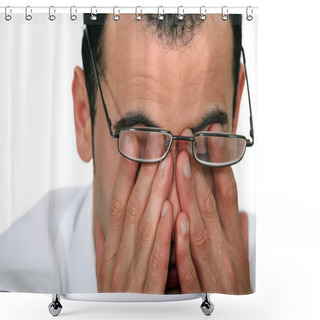 Personality  Tired Man Rubbing His Eyes Shower Curtains
