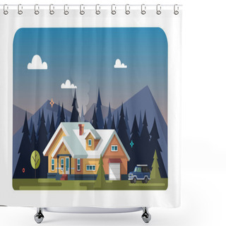 Personality  Chalet, Wooden House, Eco House. Shower Curtains